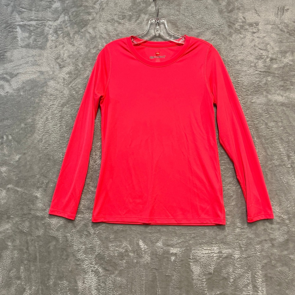 Hanes Sport Top Womens Small Pink Long Sleeve Performance Athletic Crew Neck